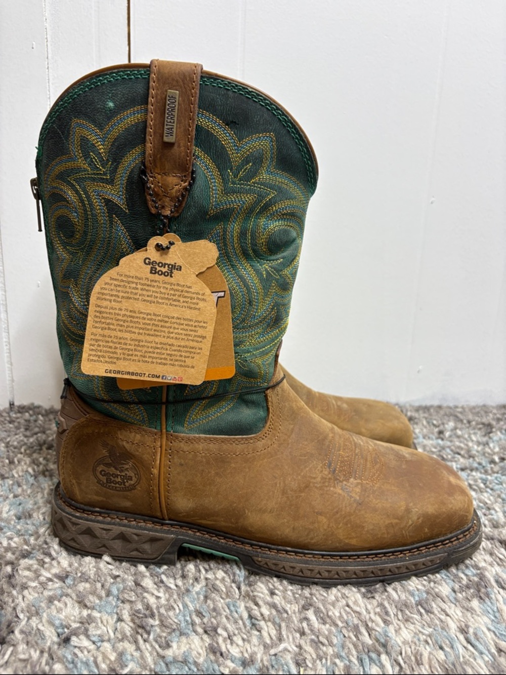 Georgia Boot Boots Womens 7 Wide Steel Toe Protective Leather Green Embroidered